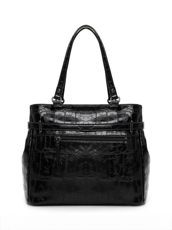 Tamaris bags - Gulia City Shopper L - Svart blank väska med crocomönster