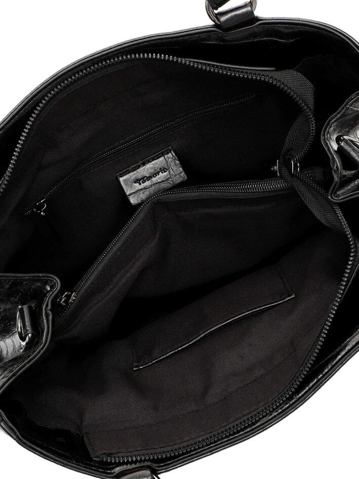 Tamaris bags - Gulia City Shopper L - Svart blank väska med crocomönster