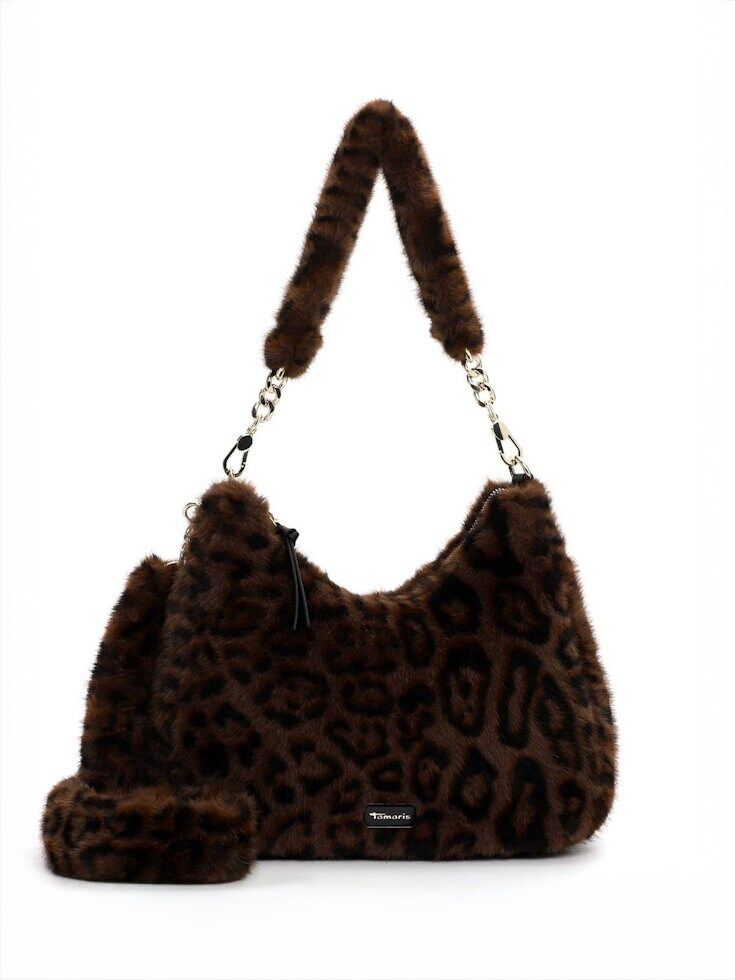 Tamaris bags - Gerta Pouch M - Brun väska i mjuk fuskpäls med leopardmönster