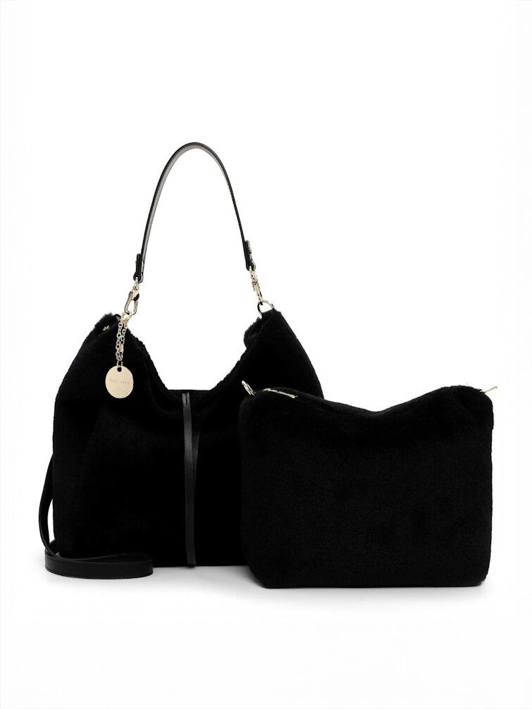 Tamaris bags - Gaja Pouch M - Svart mjuk väska i fuskpäls