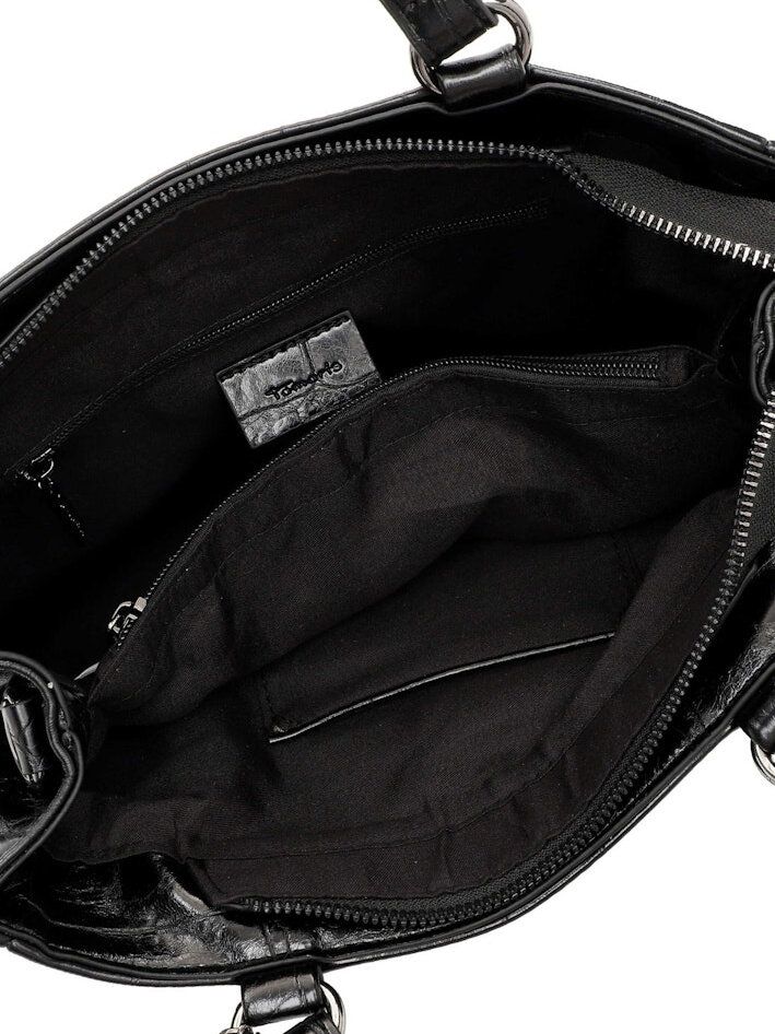 Tamaris bags - Gulia City Shopper M - Svart blank väska med crocomönster