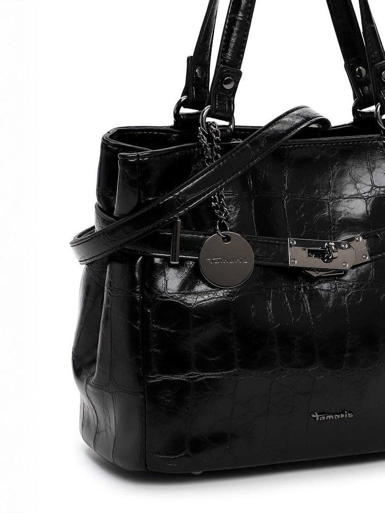 Tamaris bags - Gulia City Shopper M - Svart blank väska med crocomönster