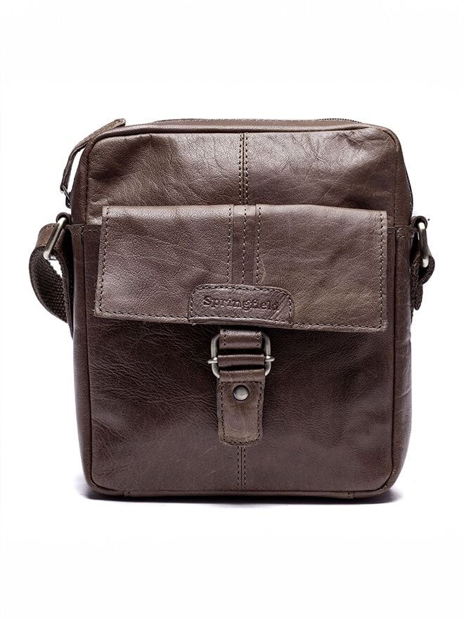 Springfield - Springfield skinnväska - Mörkbrun axelremsväska i skinn
