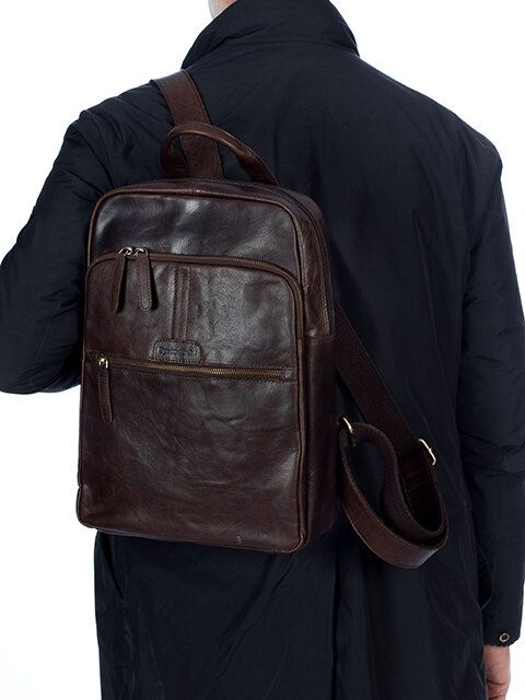 Springfield - Springfield Ryggsäck - Mörkbrun ryggsäck i skinn