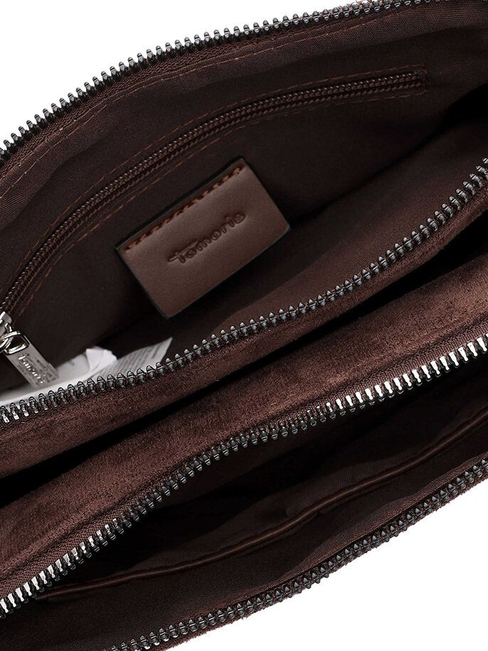 Tamaris bags - Genna Handbag zipper S - Mörkbrun handväska i textil med silverdetaljer