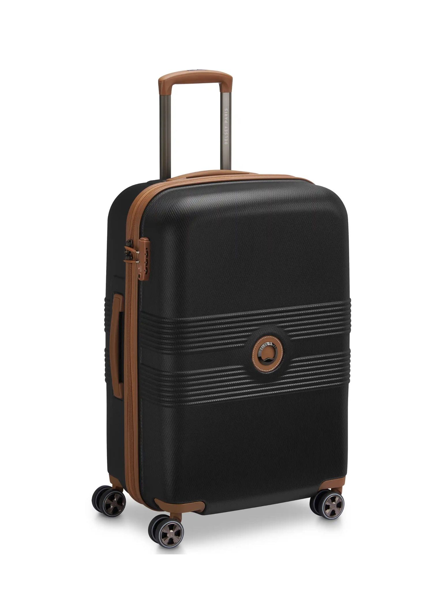 Delsey - Flanerie se M Checked Spinner - Mörkbrun expanderbar resväska