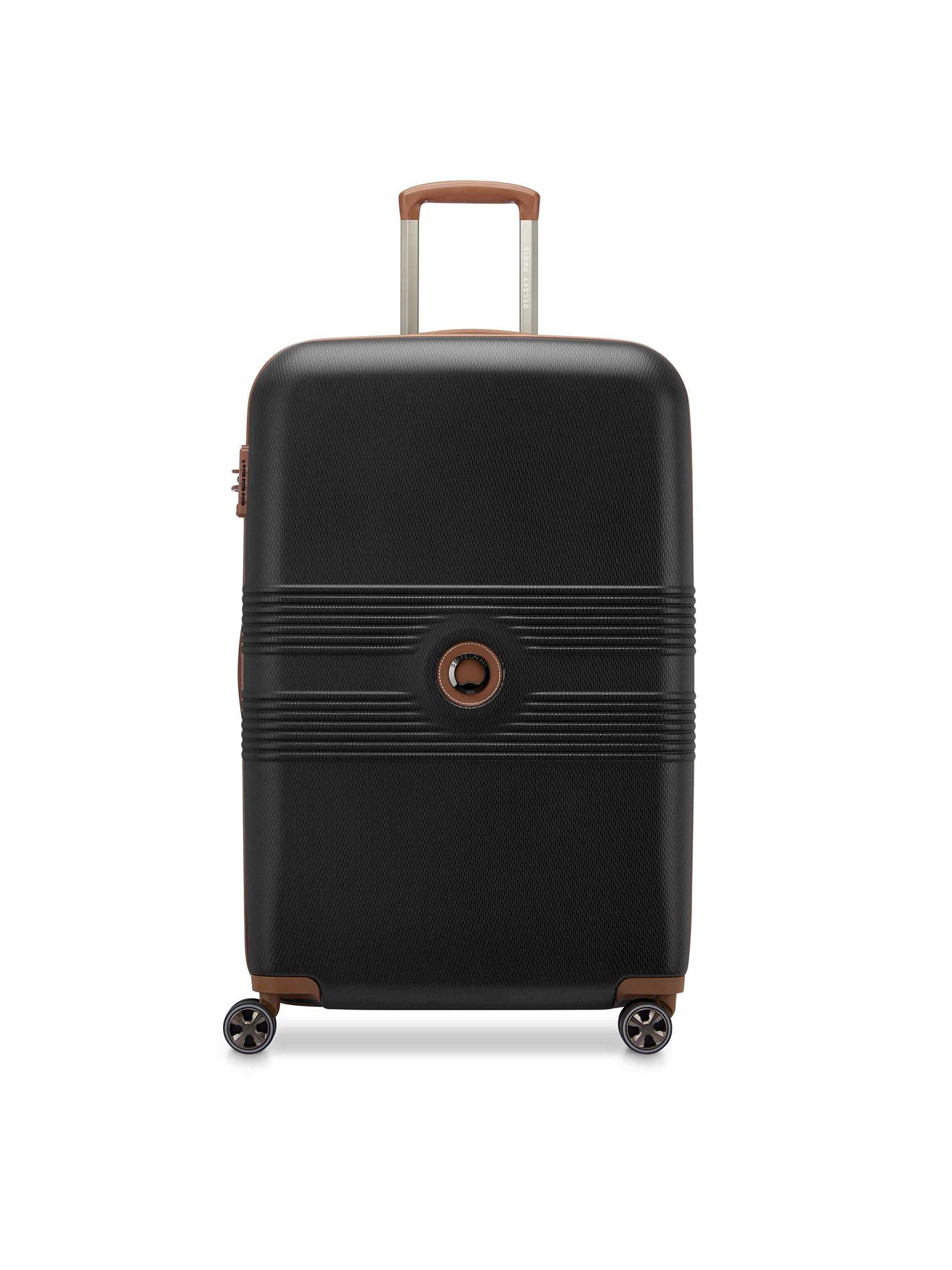 Delsey - Flanerie se L Checked Spinner - Mörkbrun expanderbar resväska