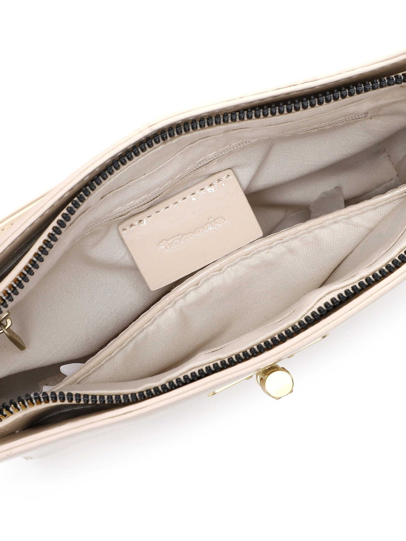 Tamaris Bags - Kristine Handbag with zipper - Ljusbeige mindre handväska i lacksyntet
