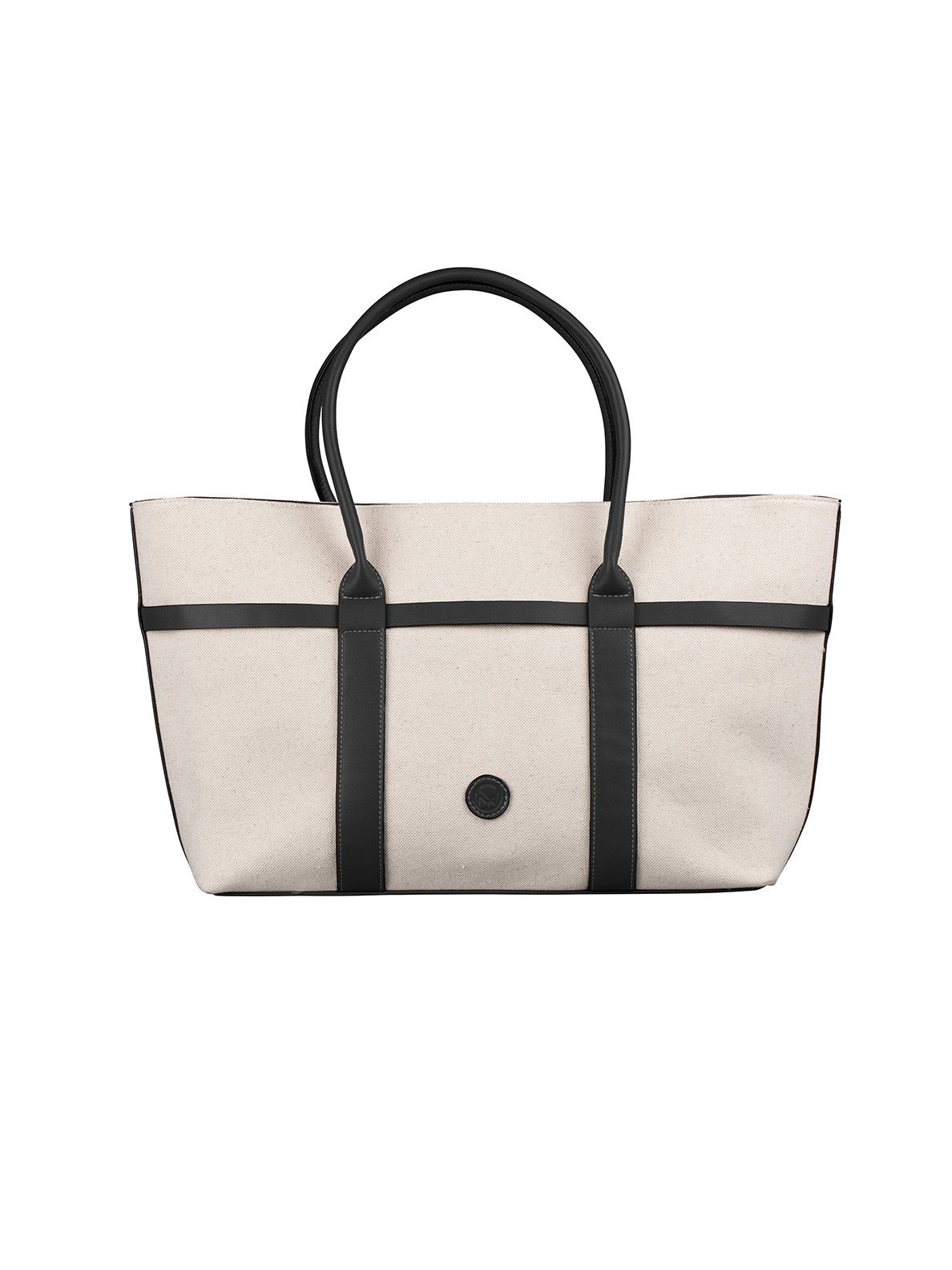 NYPD - Ljusbeige handväska i canvas med svarta detaljer