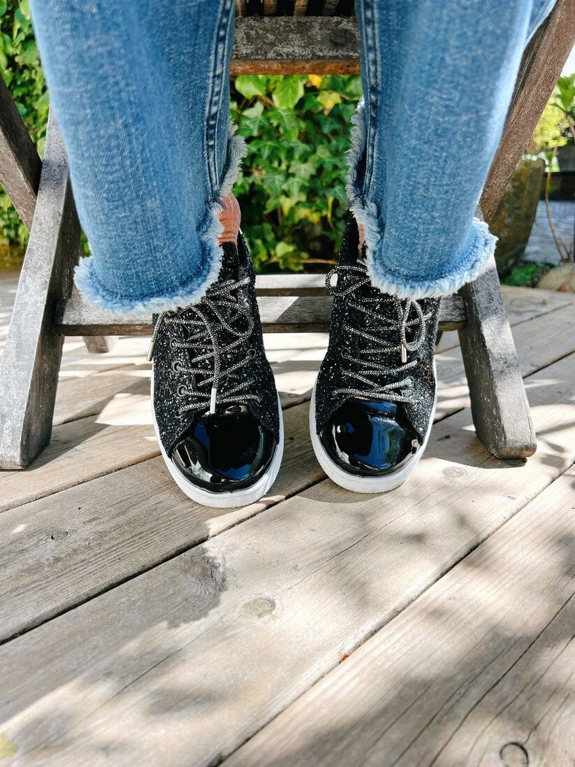 The Shoelace Brand - Luxury Black 120cm - Svarta skoband med glitter och strass