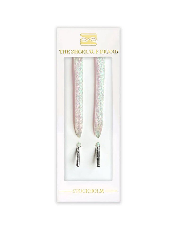 The Shoelace Brand - Glitter White 120cm - Vita skimmrande skosnören i textil