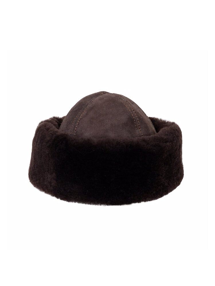 Shepherd - Harka - Mörkbrun fårskinnshatt med bred uppvikt kant