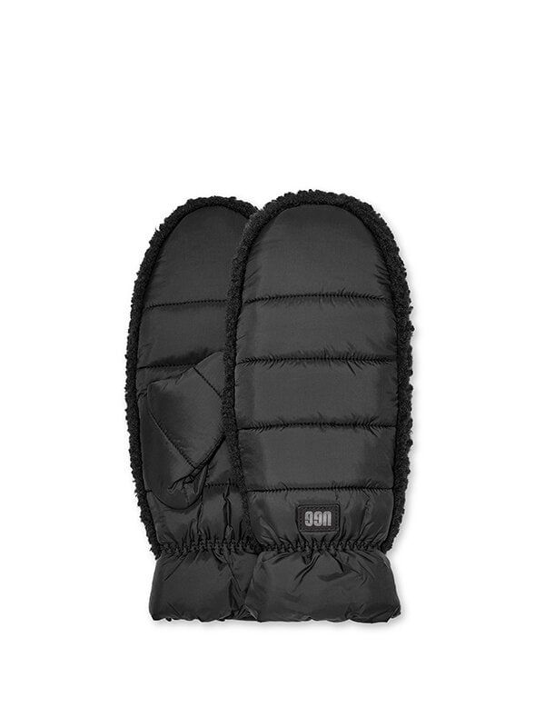 UGG - W AW UGGfluff Mitten - Svarta vattenavvisande tummvantar i nylon