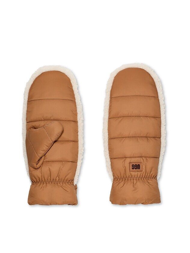 UGG - W AW UGGfluff Mitten - Bruna vattenavvisande tummvantar i nylon