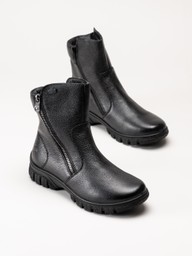 Svarta ankelboots i läder med sidodragkedjor och kraftiga sulor