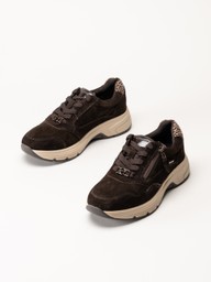 Tamaris - Wide fit - Mörkbruna sneakers i mocka