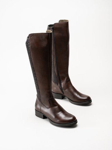 Rieker - Bruna höga stövlar i skinn med strech