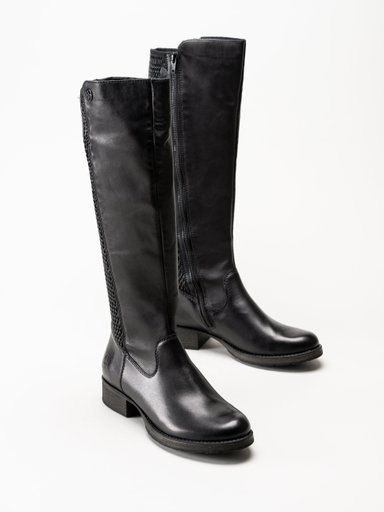 Rieker - Svarta höga stövlar i skinn med strech