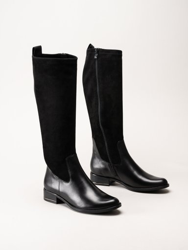 Caprice - Svarta stövlar i skinn och textil