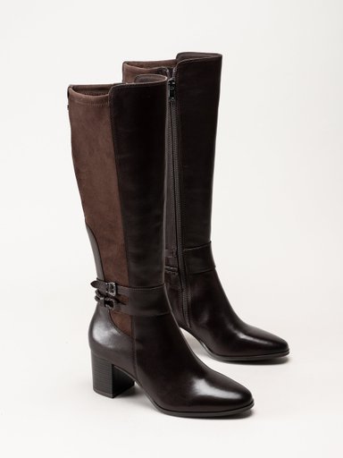 Caprice - Mörkbruna skinnstövlar med klack