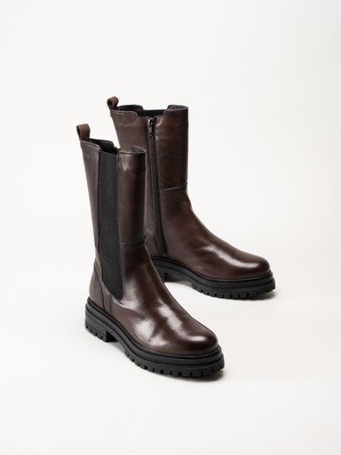 Rosa Negra - Mörkbruna höga resårboots i skinn