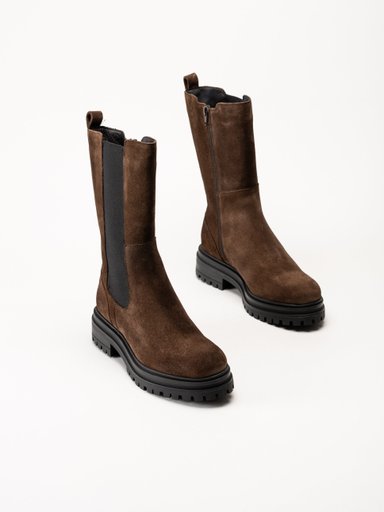 Rosa Negra - Bruna höga resårboots i mocka