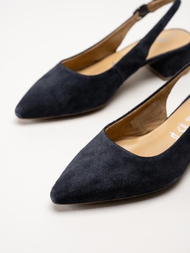 Tamaris - Mörkblå slingback pumps i mocka