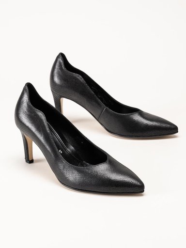 Gabor - Svarta pumps i skinn med reptilmönster