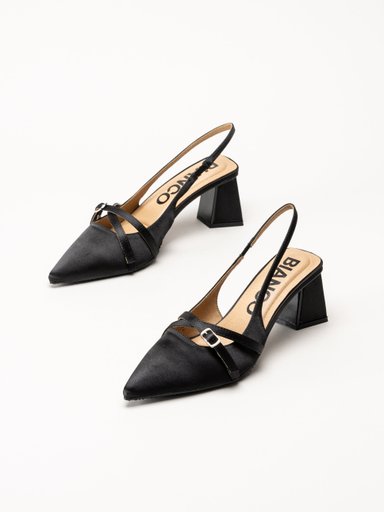 Bianco - Biamaralyn Buckle - Svarta slingback pumps i satin