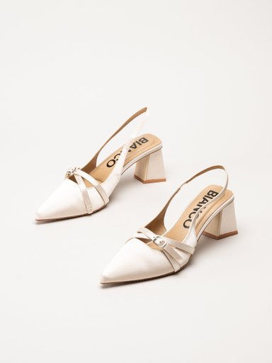 Bianco - Biamaralyn Buckle - Offwhite slingback pumps i satin