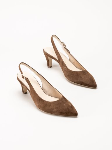 Gabor - Mörkbruna slingback pumps i mocka