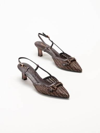 Tamaris - Mörkbruna slingback pumps
