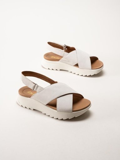 Clarks - DashLite Wish D - Vita platåsandaler i skinn