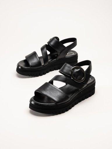 Gabor - Svarta platåsandaler i skinn