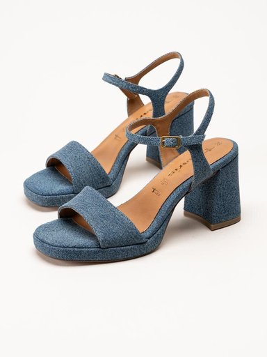 Tamaris - Blå platåsandaletter i jeanstyg