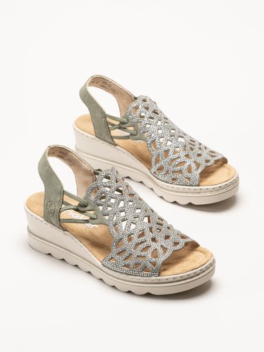 Rieker - Gröna sandaletter med kilklack