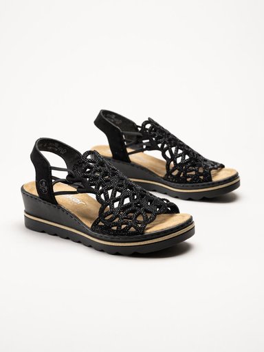 Rieker - Svarta sandaletter med kilklack