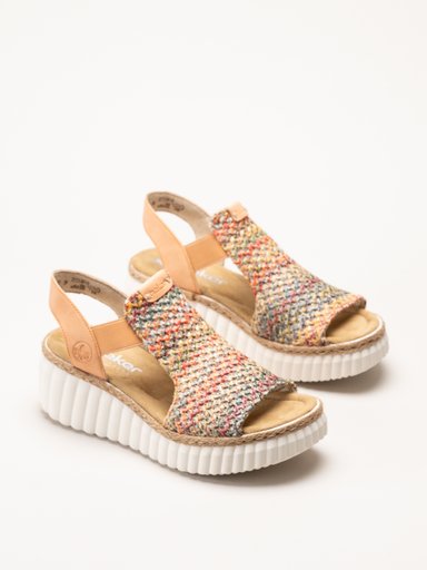 Rieker - Aprikosfärgade kilsandaletter