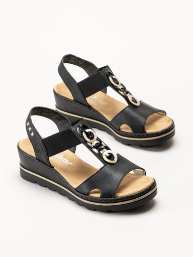 Rieker - Svarta sandaletter med kilklack