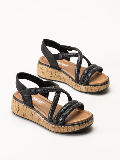 Rieker - Svarta platåsandaletter