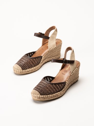 Tamaris - Mörkbruna espadrillos med kilklack