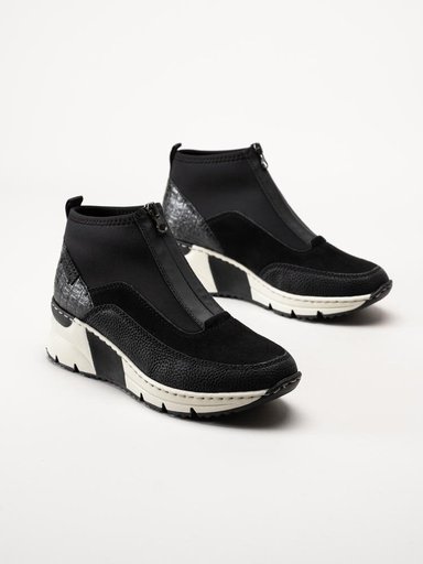 Rieker - Svarta sneakerboots med kilklack