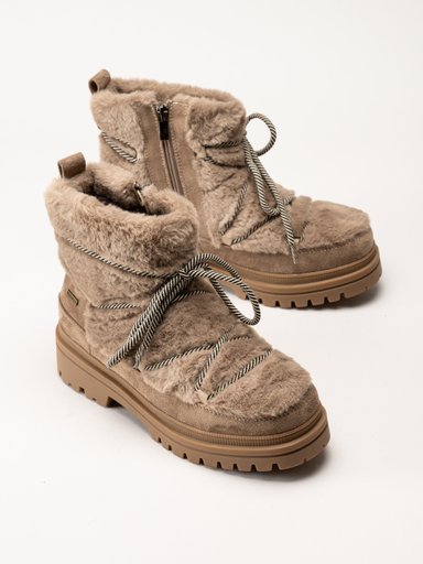 Duffy - Beige kängor i fuskpäls