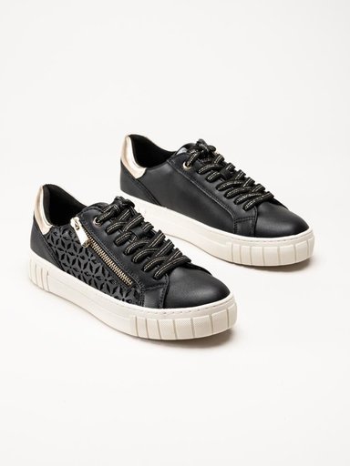 Marco Tozzi - Svarta sneakers i skinnimitation