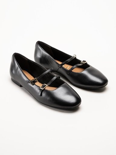 Tamaris - Svarta ballerinaskor i skinn