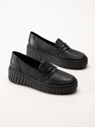 Rieker - Svarta loafers i skinn