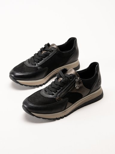 Rieker - Svarta sneakers i nubuck och skinn