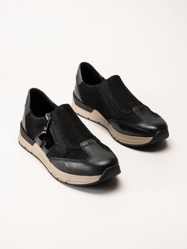 Rieker - Svarta promenadsneakers i nubuck och skinn