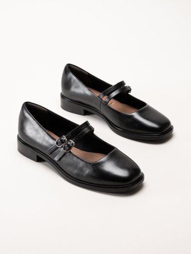 Tamaris - Svarta ballerinaskor i skinn med slejf