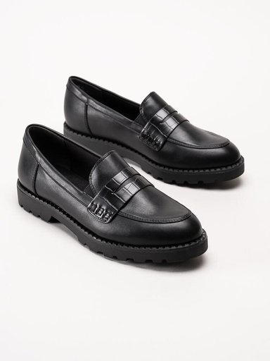 Tamaris - Svarta loafers i mjuk skinnimitation